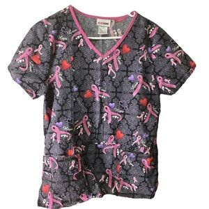 Scrub Star Breast a cancer Awareness 2 Pocket V-Neck Scrub Top Size Small